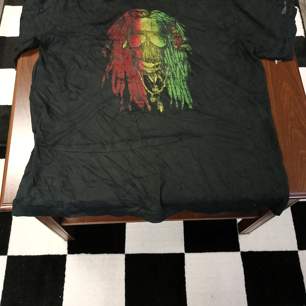 Black T-Shirt with Rasta Graphic